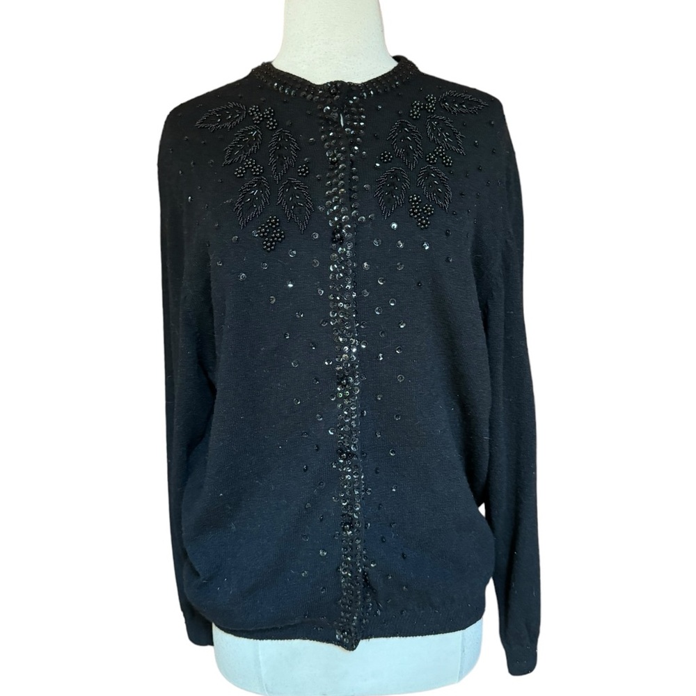 1980s ViVien Forest Beaded & Sequin Lambswool/Angora Blend Cardigan